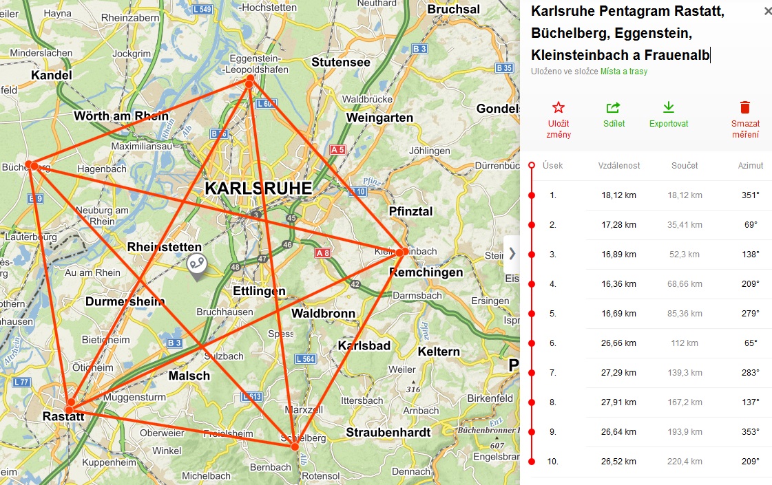 Karlsruhe pentagram na mapy.cz