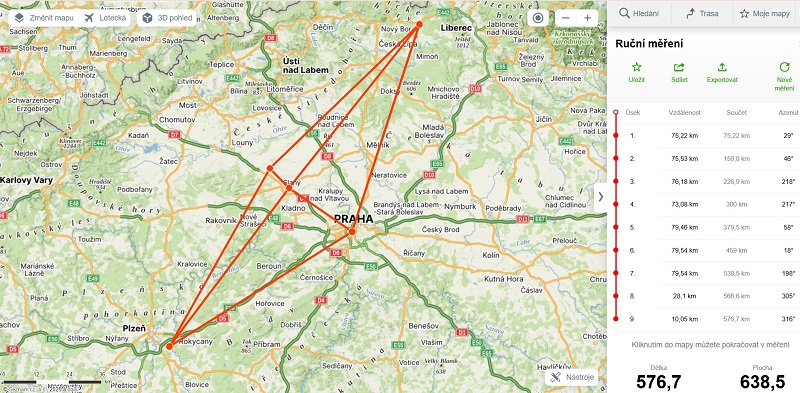 Obrazec linie sv. Vavřince v ČR, Mapy.cz